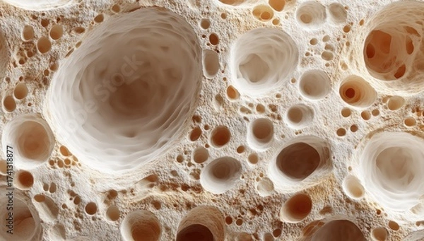 Fototapeta Abstract depiction of porous, spherical shapes of varying sizes and depths, earthy tones