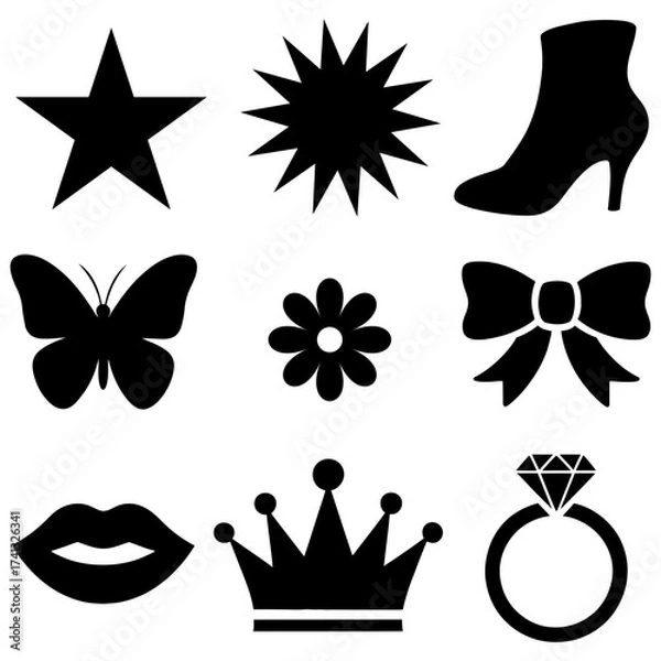 Fototapeta Assorted black silhouette vector graphics