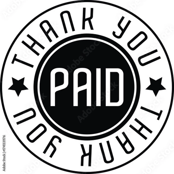 Obraz Paid Sign Word Text Rubber Stamp Grunge Effect Vector Illustration, Grunge rubber stamp with the text Paid and Thank you, Distressed red paid stamp isolated on transparent background. Paid Logo Victor