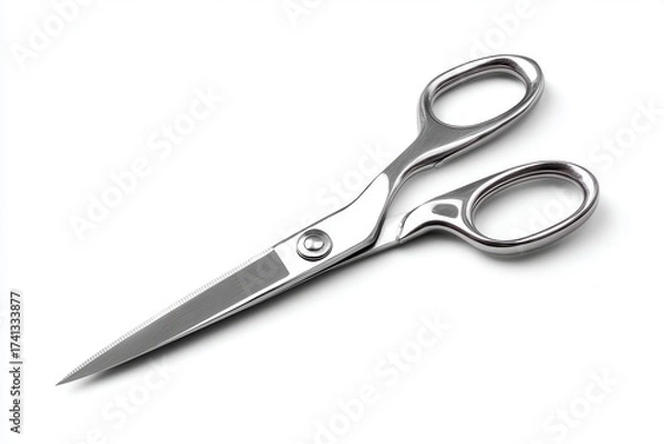 Fototapeta Professional sheared scissors displayed with clarity on a bright white background creating a clean and modern aesthetic