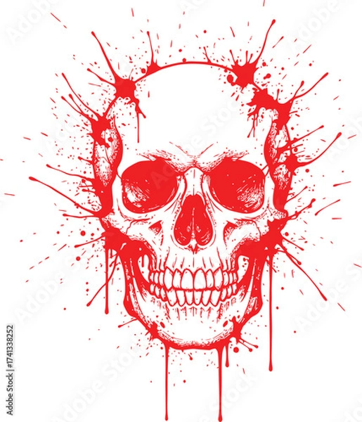 Fototapeta Abstract red skull splatter art with dripping paint effect