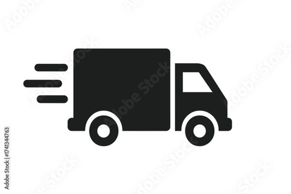 Fototapeta Fast delivery truck icon. Shipping van symbol for logistics and transport. Express freight service pictogram for web, app, UI. Vector illustration in flat style isolated.
