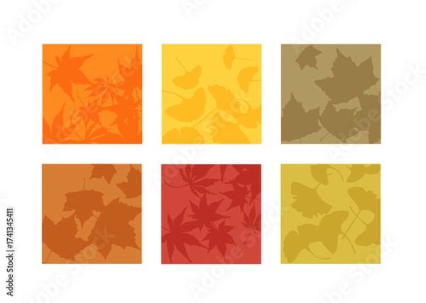 Obraz 紅葉した落ち葉のシルエットを散りばめた正方形の背景素材　シンプルなフレームイラストセット
