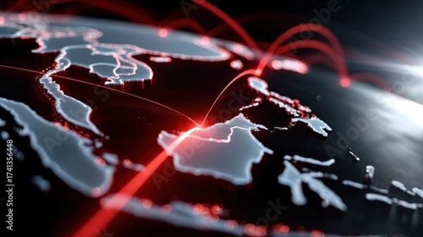 Fototapeta A globe with red lines coming out of it