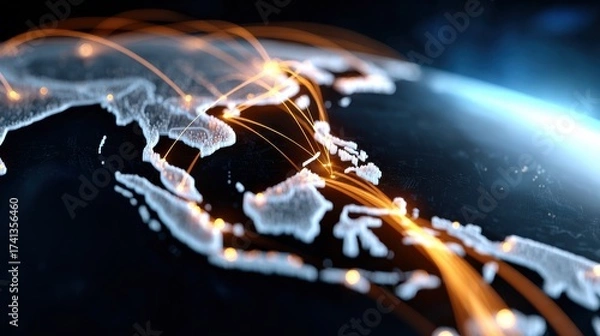 Fototapeta A globe with many lines and dots on it