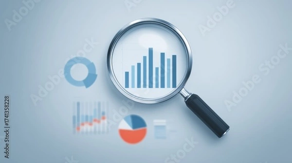 Fototapeta A magnifying glass is used to look at a graph with many lines and circles