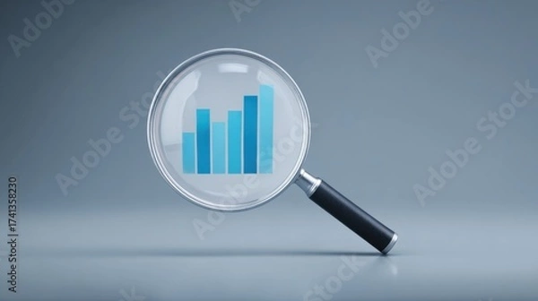 Fototapeta A magnifying glass is used to look at a graph with blue bars