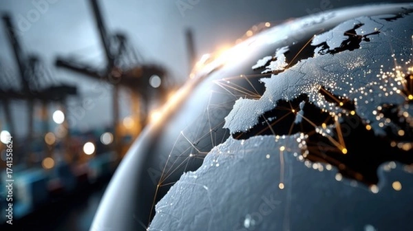 Fototapeta A globe with a network of lines and dots surrounding it