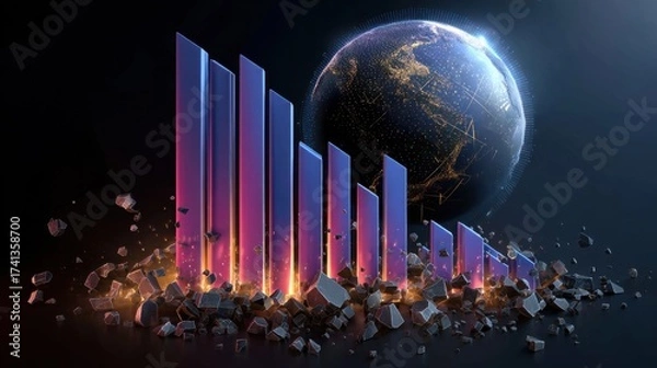 Fototapeta A graphic of a planet with a series of bars on top of it