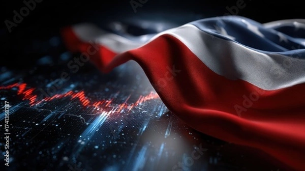 Fototapeta A red and white American flag is displayed on a dark background
