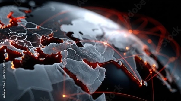 Fototapeta A globe with red lines on it