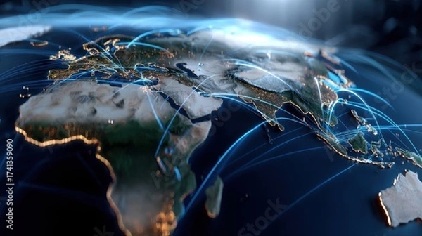 Fototapeta A globe with a network of lines connecting it