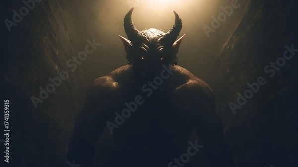 Obraz a demon standing in deep shadows glowing eyes glowing aura forbidding and scary