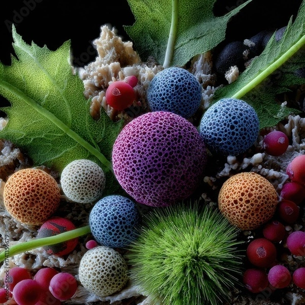 Fototapeta A colorful assortment of small, fuzzy balls of various colors