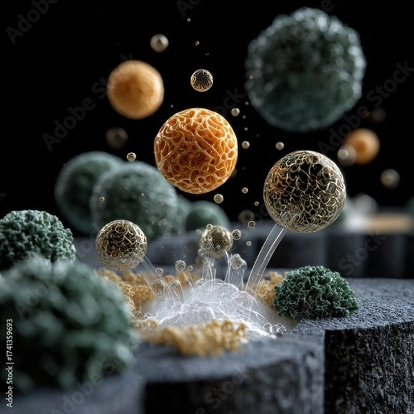 Fototapeta A group of small, colorful balls are floating in the air