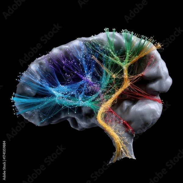 Fototapeta A colorful brain with many different colored lines and dots