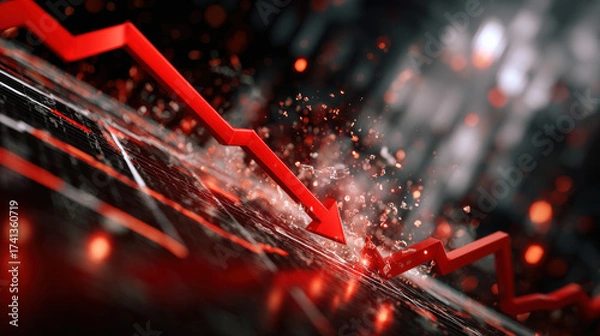 Fototapeta A red line is shown on a black background