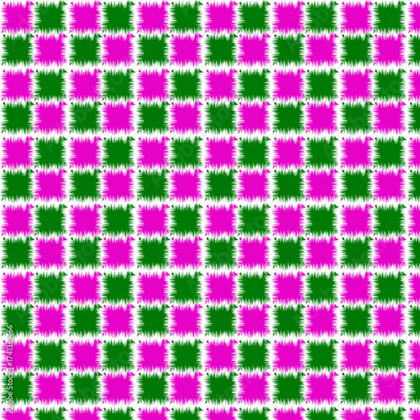 Fototapeta Seamless Abstract Geometric Pattern with Pink and Green Brush Squares