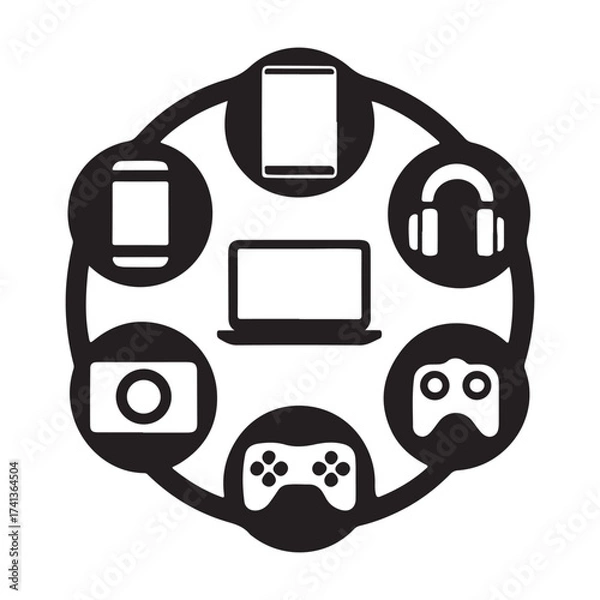 Fototapeta Digital devices and entertainment technology connected in a circular network