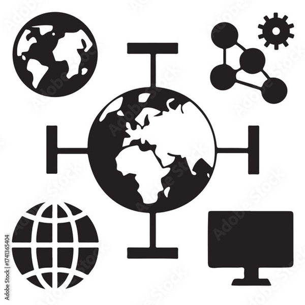 Fototapeta Global network connections and digital technology icons representing connectivity