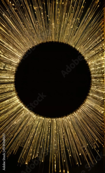 Fototapeta Concentric Burst of Golden Light Rays on a Dark Black Center