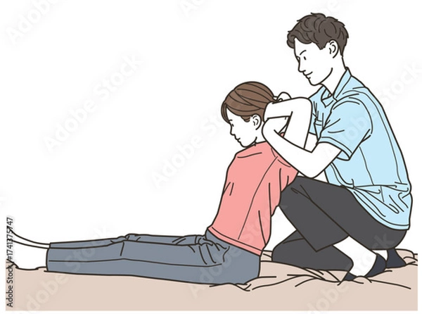 Obraz 男性整体師による女性への施術中のイラスト