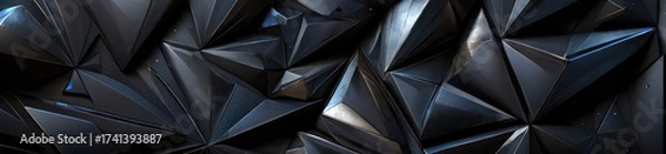 Fototapeta Dark abstract geometric background with sharp metallic polygons