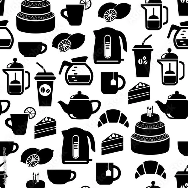 Fototapeta Бесшовный фон чай и кофе.