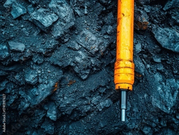 Fototapeta Heavy industrial drills penetrating deep rock layers to extract copper ore, drilling of minerals, advanced tools, resource extraction
