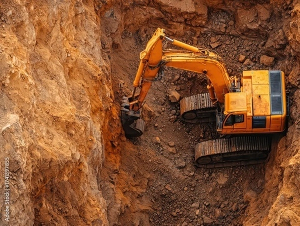 Fototapeta Heavy industrial drills penetrating deep rock layers to extract copper ore, drilling of minerals, advanced tools, resource extraction