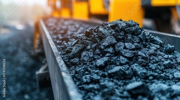 Fototapeta A massive conveyor belt transporting coal from a mining pit, coal processing, industrial efficiency, resource extraction