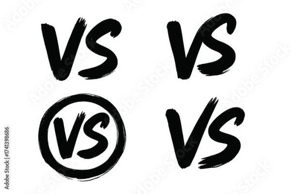 Fototapeta Brush Painted Versus Letters Set, VS Fight Symbol Vector Illustration with Transparent Background, Bold Hand Drawn Ink Style VS Text for Battle, Competition, Fight Concept Design