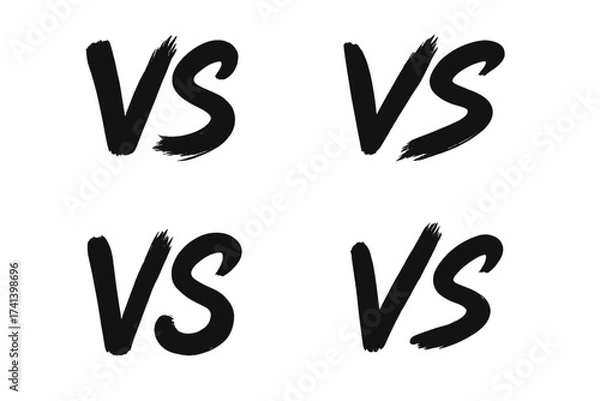 Fototapeta Versus VS letters brush stroke style, fight and competition concept, dynamic painted text set, hand drawn ink marks, vector illustration with transparent background, bold conflict typography