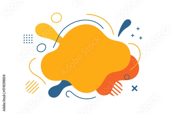 Fototapeta Modern abstract liquid shapes banner. Dynamic amoeba fluid geometric elements. Memphis style background for promotion, sale, post, landing page. Vector graphic for quote.