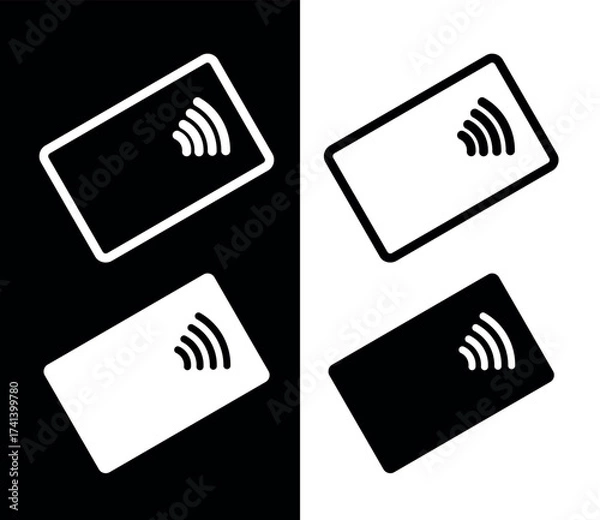 Fototapeta Contactless payment icon (NFC). Symbol of purchase or store, cash register or bank card. Cashless payment.