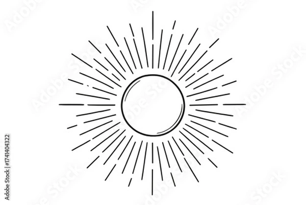 Fototapeta Hand drawn sunburst vector illustration. Vintage sun rays sketch. Retro light burst doodle. Radiant circle frame for logo or badge. Starburst design element. Isolated background.