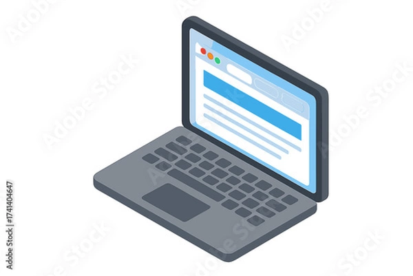 Obraz Laptop isometric with browser window. Web browser in flat style. Window concept internet browser. Mockup screen design for website. UI UX template. Vector illustration.