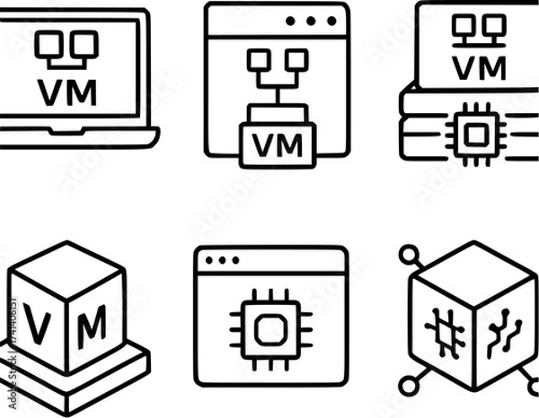 Obraz Virtual machine and hypervisor toolkit icons vector illustration set