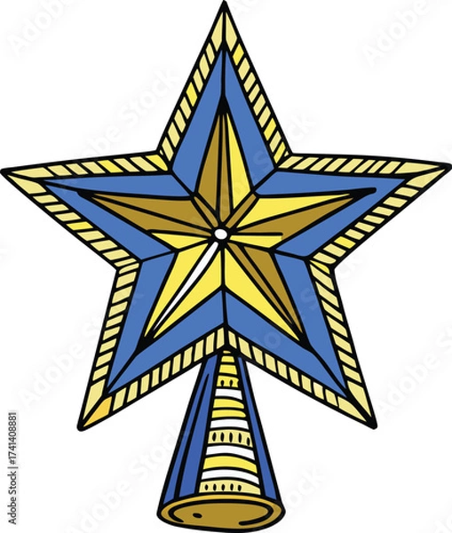 Fototapeta Festive Holiday Cheer A Classic Blue and Gold Christmas Tree Topper Adding Sparkle and Charm to the Festive Season