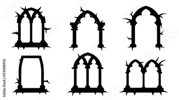Fototapeta set of vector silhouettes Gothic frame.