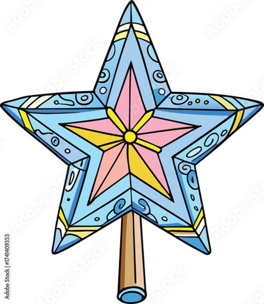 Fototapeta Whimsical Christmas Tree Topper An Artistic Star with Festive Decorations and a Colorful Design Ready for Holiday Cheer