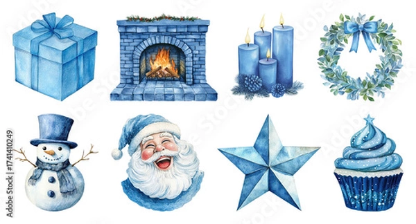 Obraz PNG Festive blue winter holiday elements, element set on transparent background