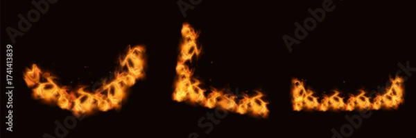 Fototapeta Geometric hot frames with flames of fire. collection of shapes and figures with flaming fire. Realistic vector illustration