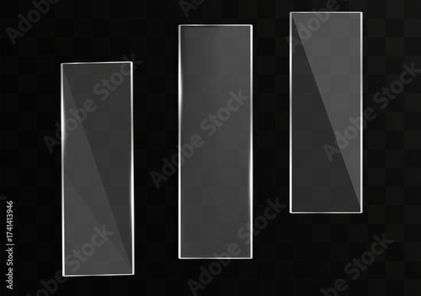 Fototapeta Flat glass plate. Reflection 3d plate, clear mirrors, window. Windows banners on transparent background. Vector. Eps 10