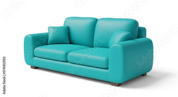Obraz Modern Bright Turquoise Two Seater Sofa with Pillows Furniture Asset
