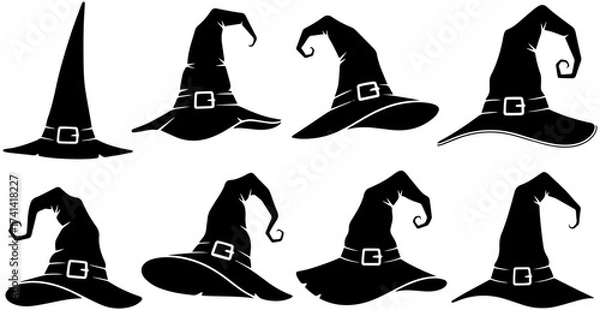 Fototapeta Spooky Halloween witch hats collection for festive designs and party invitations, vector icons