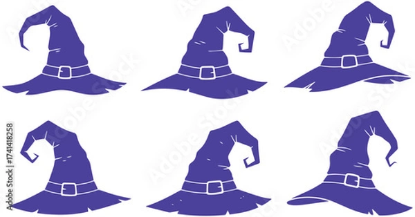 Fototapeta Fun whimsical Halloween witch hats set for spooky season decor and design projects. Perfect for crafts