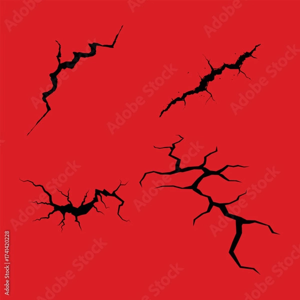Fototapeta Dramatic cracks on a bold red surface create a unique, eye-catching texture for backgrounds and design elements
