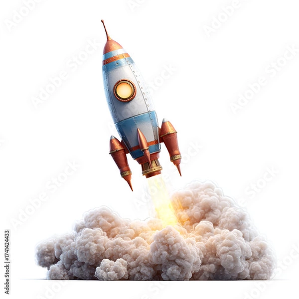 Fototapeta A colorful rocket launching into the sky, symbolizing innovation, exploration, and the spirit of adventure.