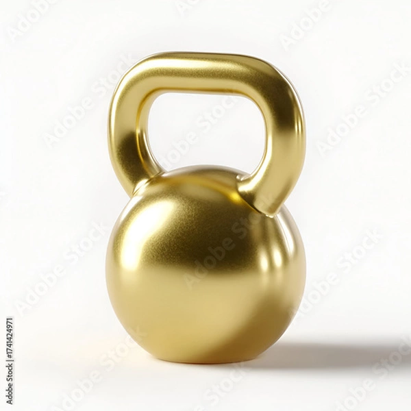 Fototapeta A shiny gold kettlebell on a neutral background, perfect for fitness and exercise-themed projects.